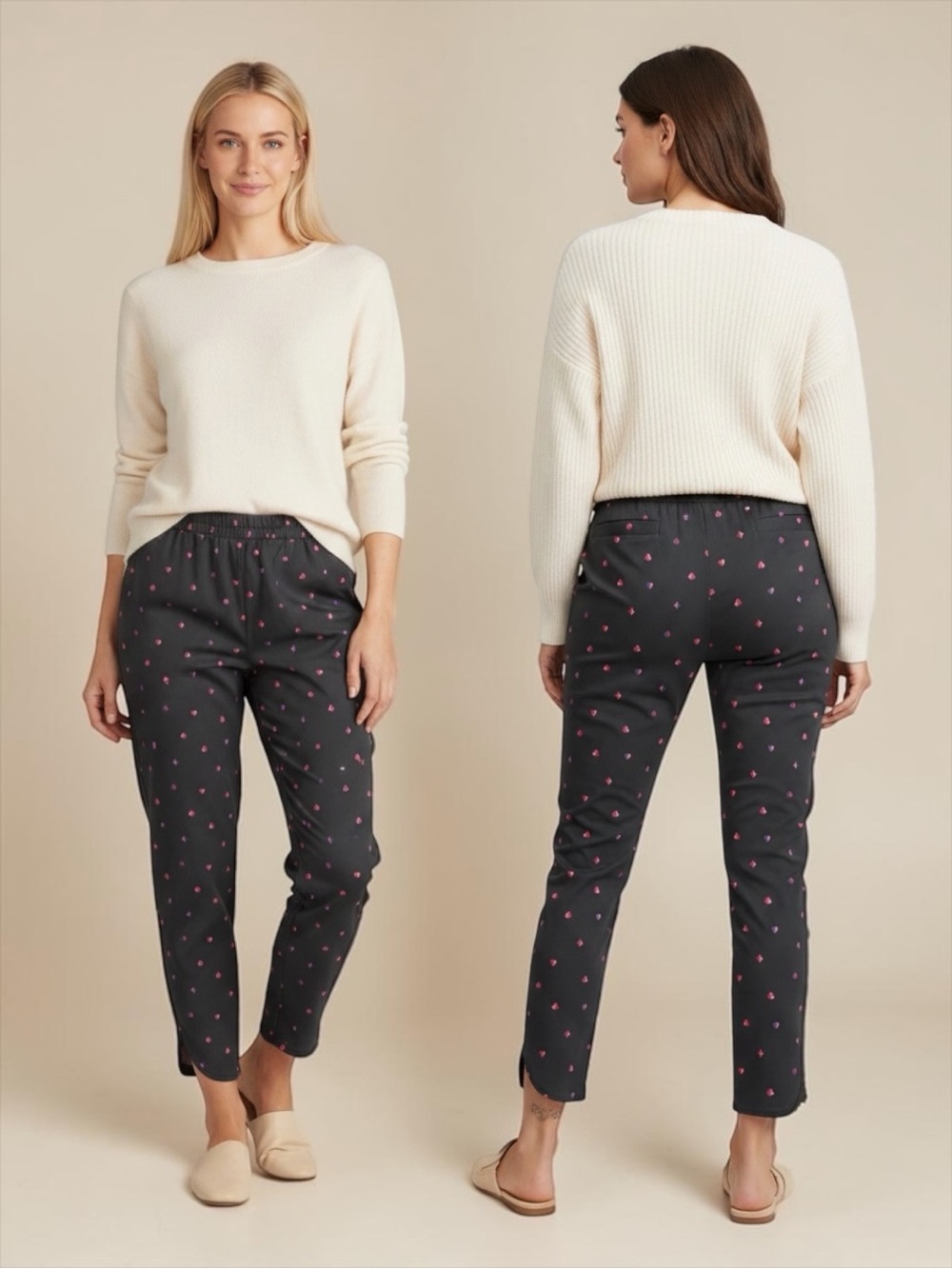 Marine Layer Women’s Cropped Allison Re-Spun Black Pants Queen Of Hearts Print M